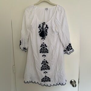 Chic Connection White Embroidered Boho Peasant Tunic Dress M/P